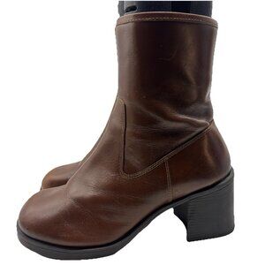 Oobash Layla Leather Ankle Boots Square Block Heel Women’s Size 10 Side Zip